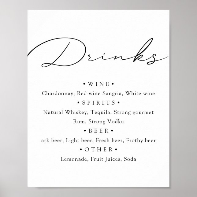 Poster Preto branco. Estilo de caligrafia menu de casamen (Frente)