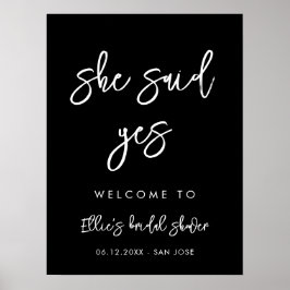 Poster Preto contemporâneo Ela disse sim Chá de panela