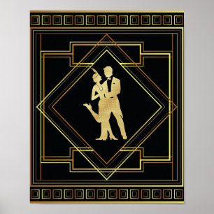 Poster Preto do art deco e flapper geométrico 20s do our