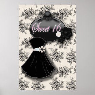 Poster PRETO do VESTIDO do DOCE 16 elegantes do