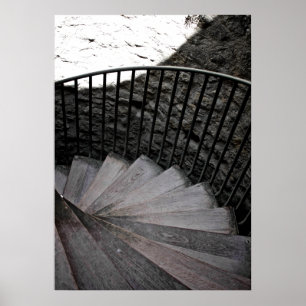 Poster preto e branco da escadaria espiral
