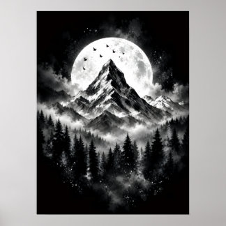 Pôster Preto e Branco da Montanha da Lua de Picos