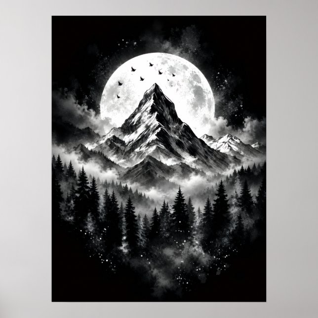 Pôster Preto e Branco da Montanha da Lua de Picos  (Frente)