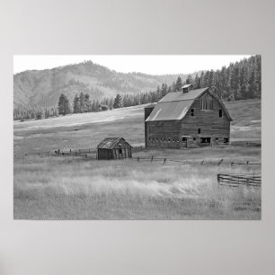 Poster preto e branco da paisagem do celeiro
