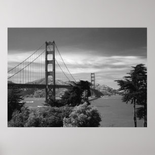 Poster preto e branco de golden gate bridge