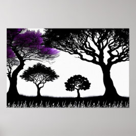 Poster Preto e Branco de outro mundo com Roxo Surreal