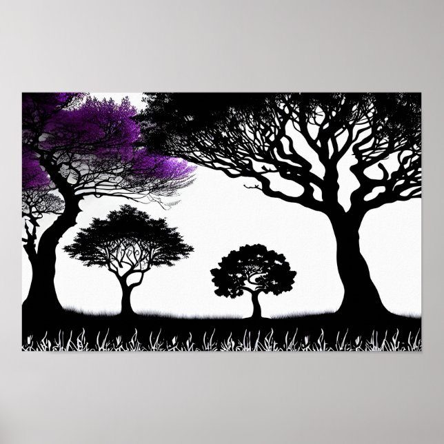 Poster Preto e Branco de outro mundo com Roxo Surreal (Frente)