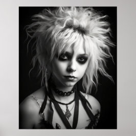 Poster preto e branco de uma jovem punheta