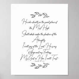 Poster Preto e Branco Elegante Folhas Salmo 91 Cristão