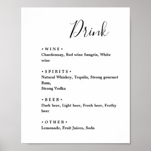 Poster Preto e branco. Menu de bar de casamento minimalis