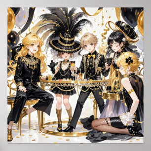 Poster Preto e dourado, Luxo rico, Estilo Moulin rouge