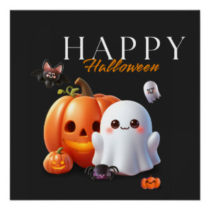 Pôster Preto e Laranja Fofo Feliz Halloween