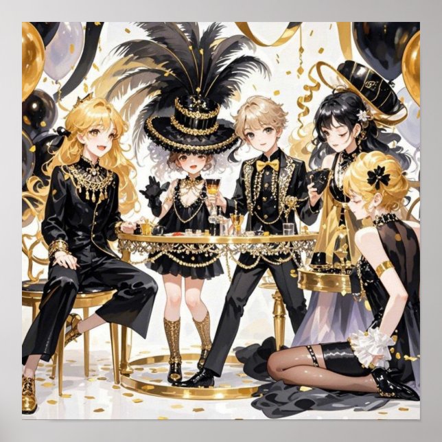 Poster Preto e ouro, luxo rico, estilo Moulin Rouge (Frente)