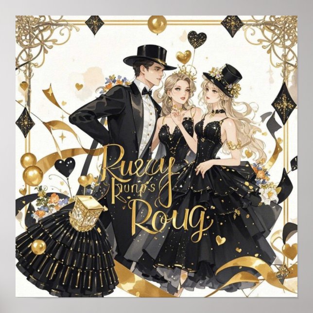 Poster Preto e ouro, luxo rico, estilo Moulin Rouge (Frente)