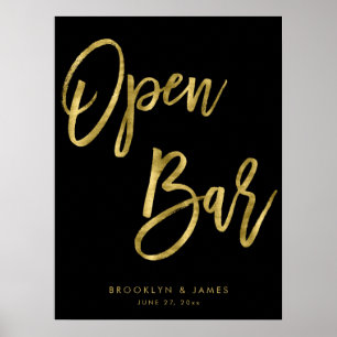 Poster Preto e sinal aberto 18x24 do bar do ouro