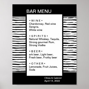 Poster Preto elegante fantasia listrada. Cardápio de bar