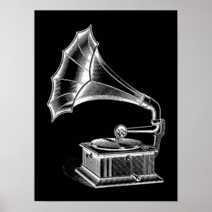 Pôster Preto musical do jogador gravado de fonógrafo do
