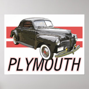 Pôster Preto Plymouth 1941 com gráficos vermelhos