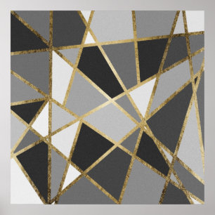 Pôster Preto & triângulos modernos cinzentos do ouro de