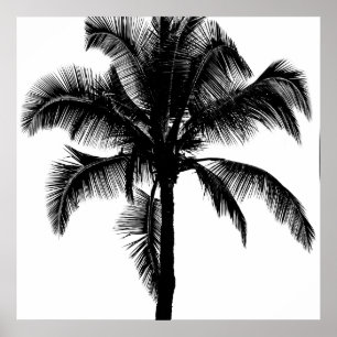 Pôster Preto tropical havaiano retro da silhueta da