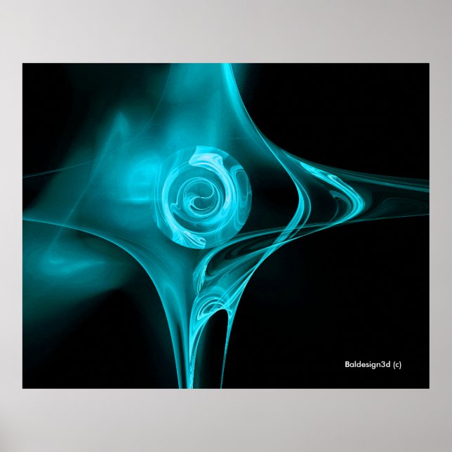 Poster Preto-Turquesa ROSA FRACTAL AZUL (Frente)