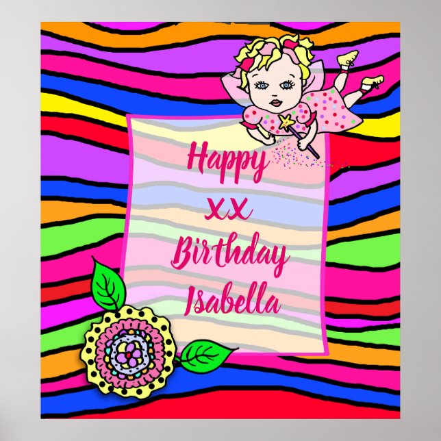 Poster Pretty Blonde Fairy Girl Happy Birthday (Frente)
