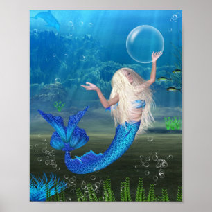 Poster Pretty Blonde Mermaid with Bubble