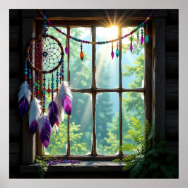 Poster Pretty Boho Purple Dreamcatcher in Window  