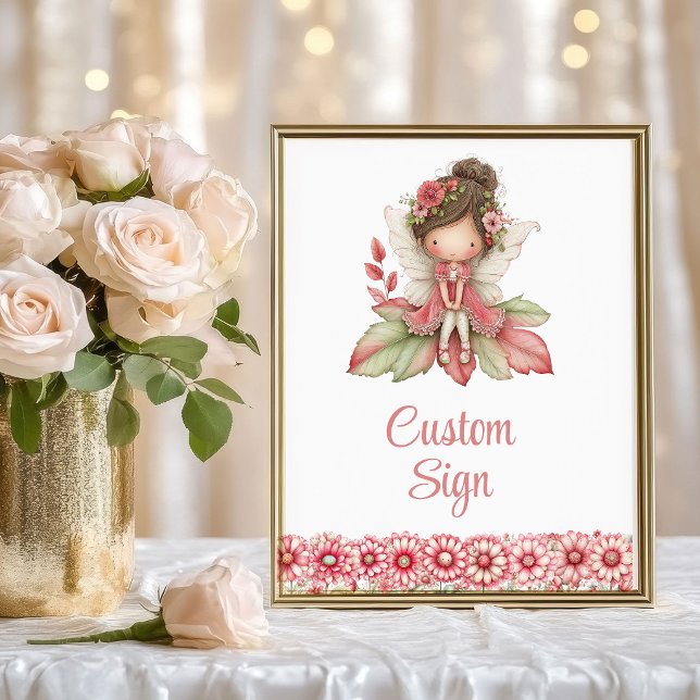 Poster Pretty Fairy Girl Blush Floral Birthday Custom Sig (Pretty Fairy Girl Blush Floral Birthday Custom Sign

)