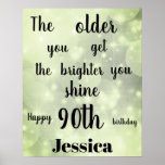 Poster Pretty Green sparkle 90th Birthday Name<br><div class="desc">Pretty Green Sparkle personalised 90th Birthday Add name Poster.</div>