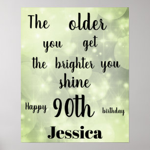 Poster Pretty Green sparkle 90th Birthday Name