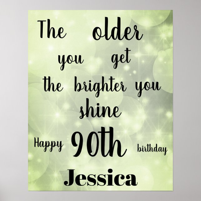 Poster Pretty Green sparkle 90th Birthday Name (Frente)