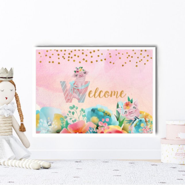 Poster Pretty Little Pig Welcome Sign Child Room (Criador carregado)