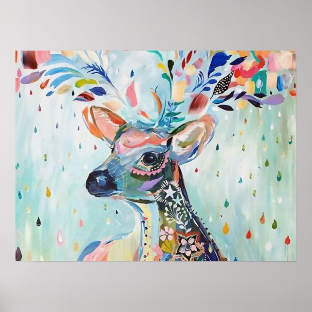 Poster Pretty Modern Deer Art Flower Antlers (Frente)