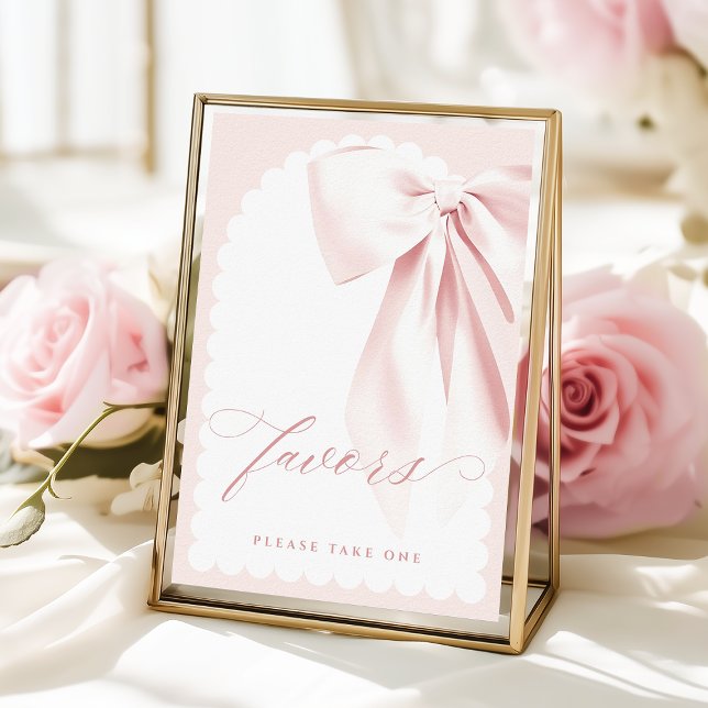 Poster Pretty Pink Bow Baby Shower Favors Table Sign (Criador carregado)