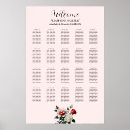 Poster Pretty pink white red roses seating chart