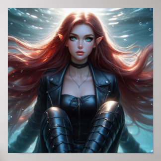 Poster Pretty Red-Haired Elf Girl with Piercing Blue Eyes