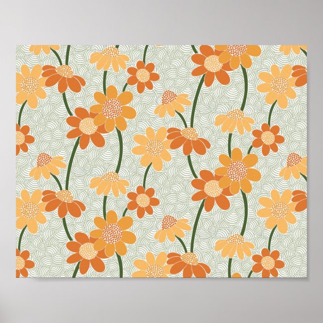 Poster Pretty retro muted 1970s flowers (Frente)