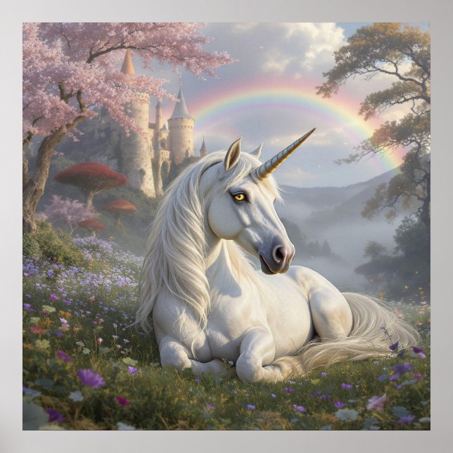 Poster Pretty Unicorn, Castle and Rainbow  (Frente)