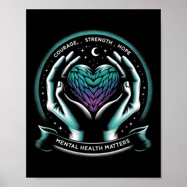 Poster Prevenção ao suicídio Consciência da saúde mental (Frente)