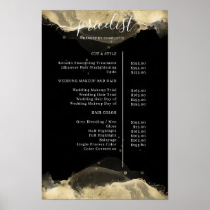 Poster Pricelista Dourado Moderno de Cor da Água Negra