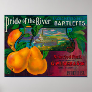 Pôster Pride of the River Pear Crate LabelLocke, CA