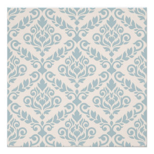 Pôster Prima Damask Big Ptn Blue em Creme
