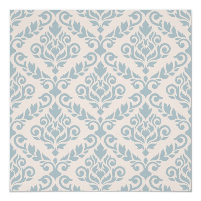 Pôster Prima Damask Big Ptn Blue em Creme (Frente)