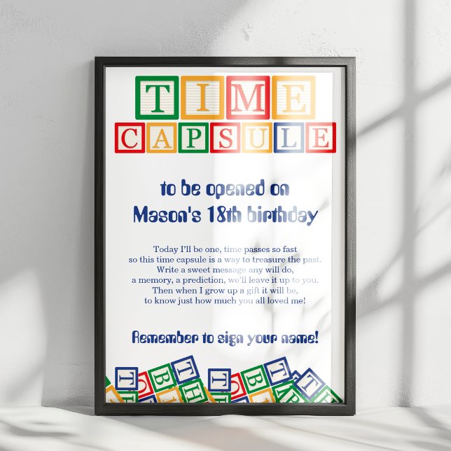 Poster Primary Colors Blocks Time Capsule 1st Birthday (Criador carregado)