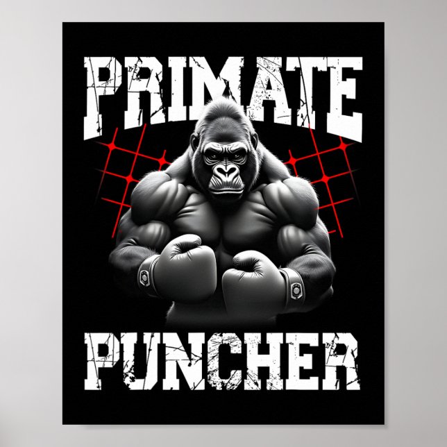Poster Primate Puncher Boxando Muscular Gorilla Boxer Ape (Frente)