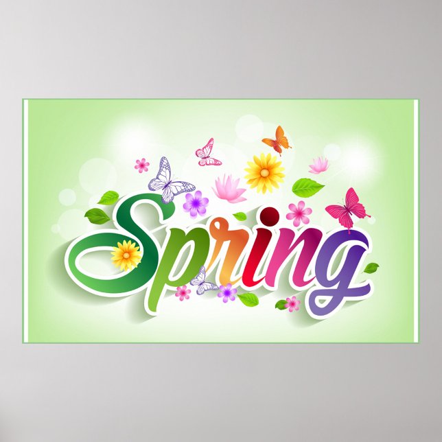 Poster Primavera (A vibrant spring themed graphic with colorful flowers and butterflies.)