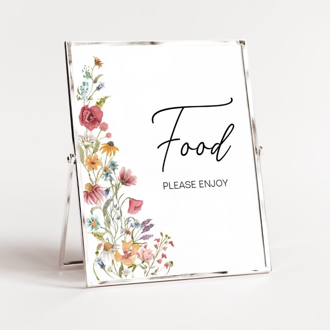 Poster Primavera Baby in Bloom Chá de fraldas Comida (Boho Wildflower Baby Shower Food Sign)