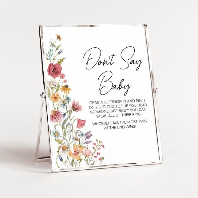 Poster Primavera Baby in Bloom Chá de fraldas Don't say B (Boho Wildflower Baby Shower  Don't Say Baby Sign)