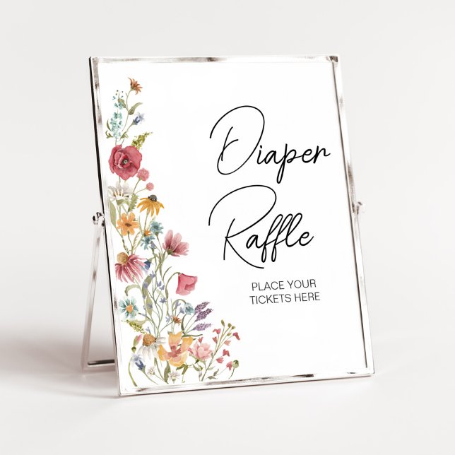 Poster Primavera Baby in Bloom Chá de fraldas Raffle (Boho Wildflower Baby Shower Diaper Raffle Sign)